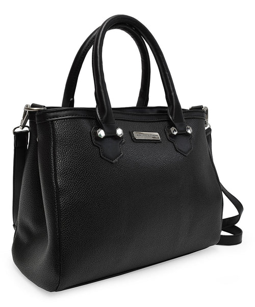 Adrienne Vittadini Black The Pebble Grain Satchel Womens Bag