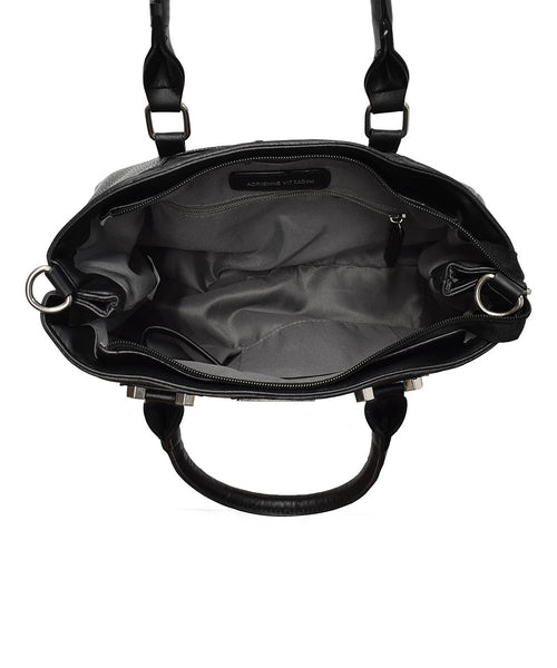 Adrienne Vittadini Black The Pebble Grain Satchel Womens Bag