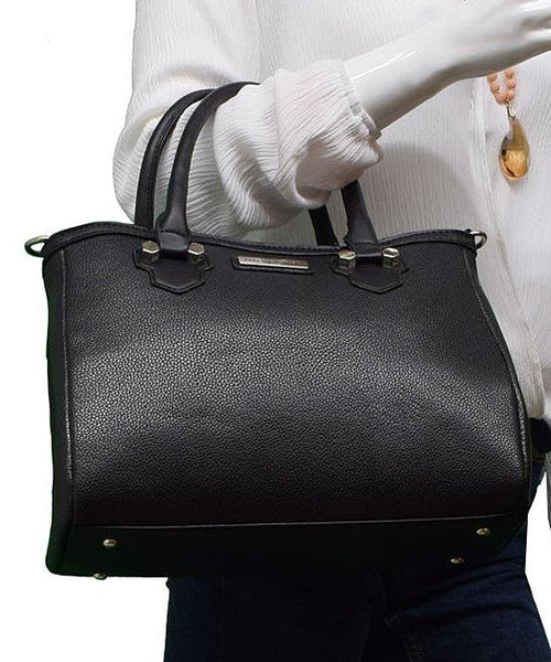 Adrienne Vittadini Black The Pebble Grain Satchel Womens Bag