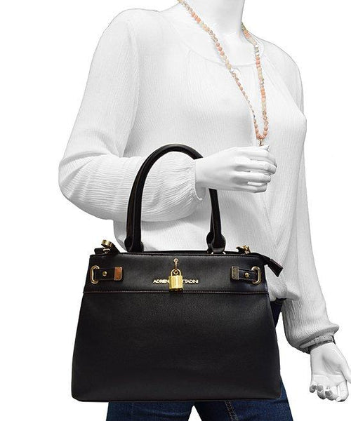 Adrienne Vittadini Black Belted Isabella Collection Womens Satchel Bag