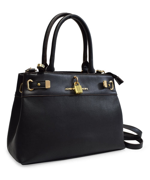 Adrienne Vittadini Black Belted Isabella Collection Womens Satchel Bag