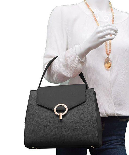 Adrienne Vittadini Emma Collection Womens Black Satchel Bag