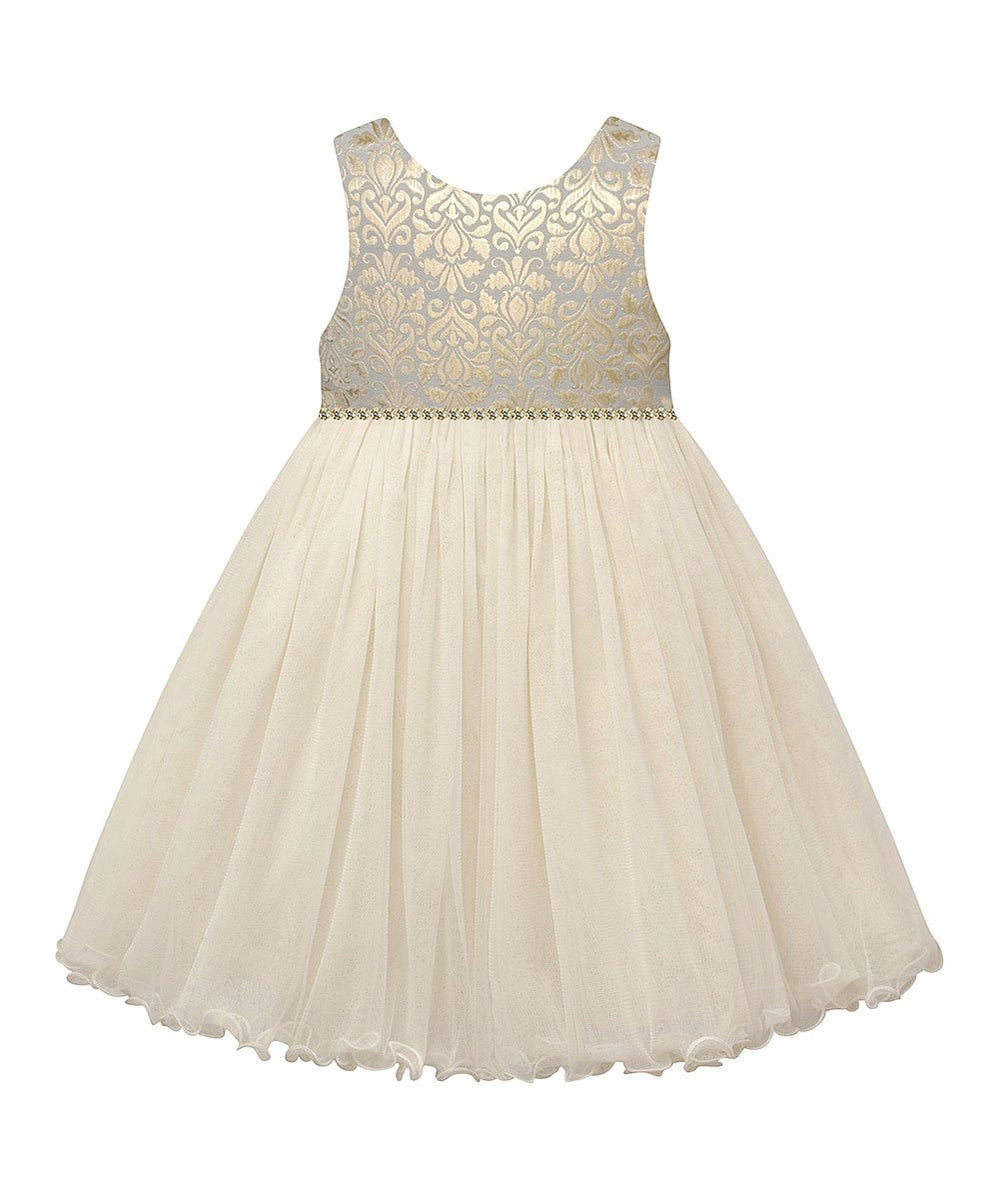 American Princess Gold Blue Arabesque Embellished Younger Girls Dress Stockpoint Apparel Outlet