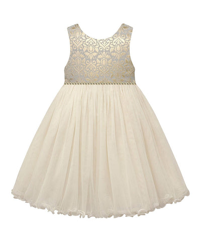 American Princess Gold & Blue Arabesque Embellished Younger Girls Dress - Stockpoint Apparel Outlet