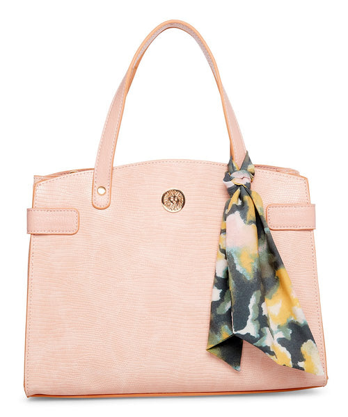 Anne Klein Pale Pink Lizard Embossed Convertible Satchel Womens Bag - Stockpoint Apparel Outlet