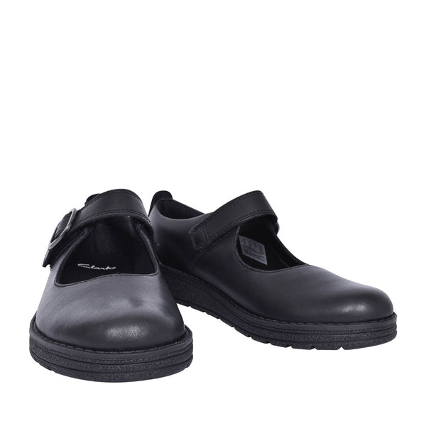 Clarks Mendip Stitch Black Leather Girls School Shoes