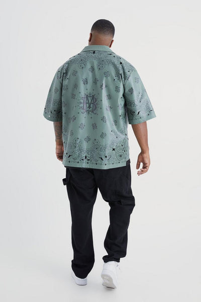 BoohooMan Khaki Dropped Pu Printed Bandana Mens Shirt