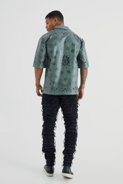 BoohooMan Khaki Dropped Pu Printed Bandana Mens Shirt
