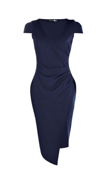Boohoo Navy Wrap Womens Dress