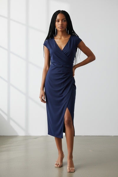 Boohoo Navy Wrap Womens Dress