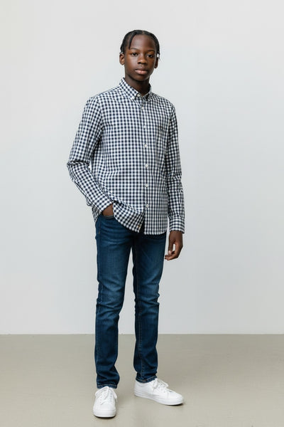 Next Navy & White Check Older Boys Shirt