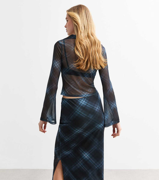 New Look Navy Check Print Womens Mesh Top