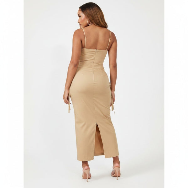PrettyLittleThing Stone Corset Detail Cargo Midaxi Womens Dress