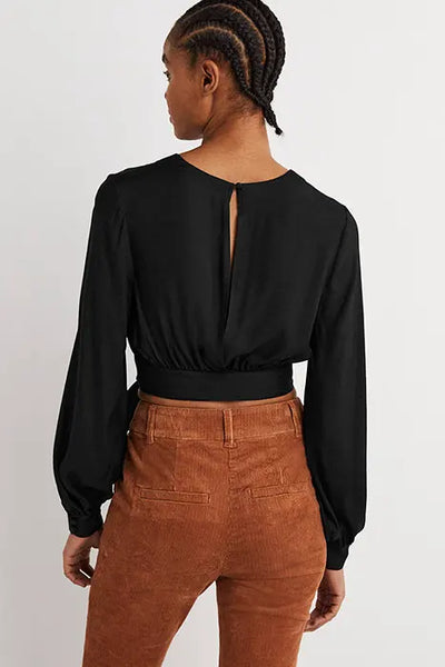 Boden Black Long Sleeve Crop Womens Top