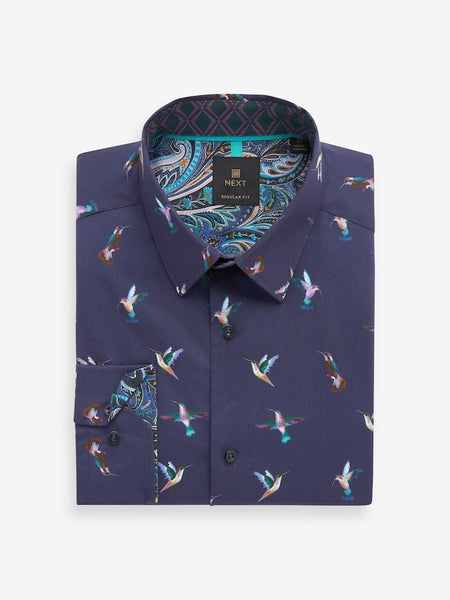 Next Navy Long Sleeve Regular Fit Mens Shirt