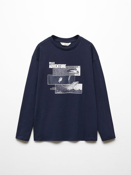 Mango Navy Blue Space Adventure Printed Older Boys T-Shirt