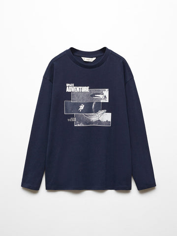 Mango Navy Blue Space Adventure Printed Older Boys T-Shirt