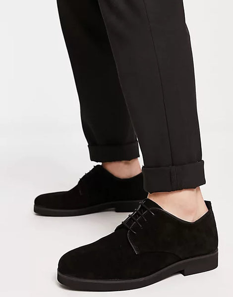 River Island Black Suede Casual Derby Mens Shoes - Stockpoint Apparel Outlet