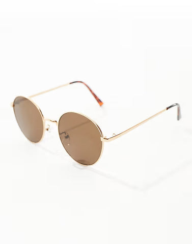New Look Gold Round Metal Mens Sunglasses