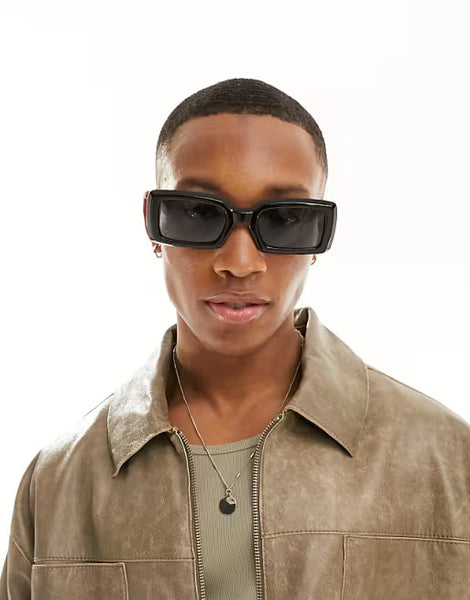 New Look Black Rectangle Framed Mens Sunglasses