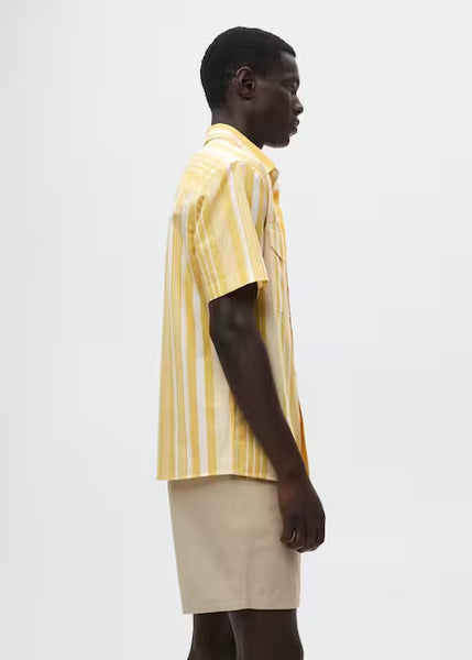 Mango Yellow Striped Cotton Linen Mens Shirt