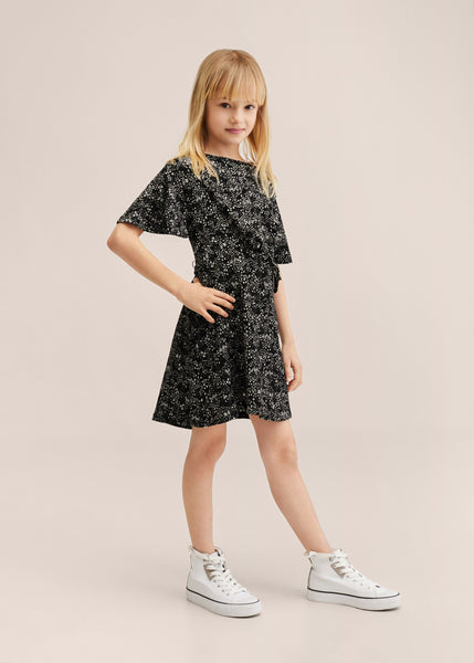 Mango Black Flower Print Older Girls Dress