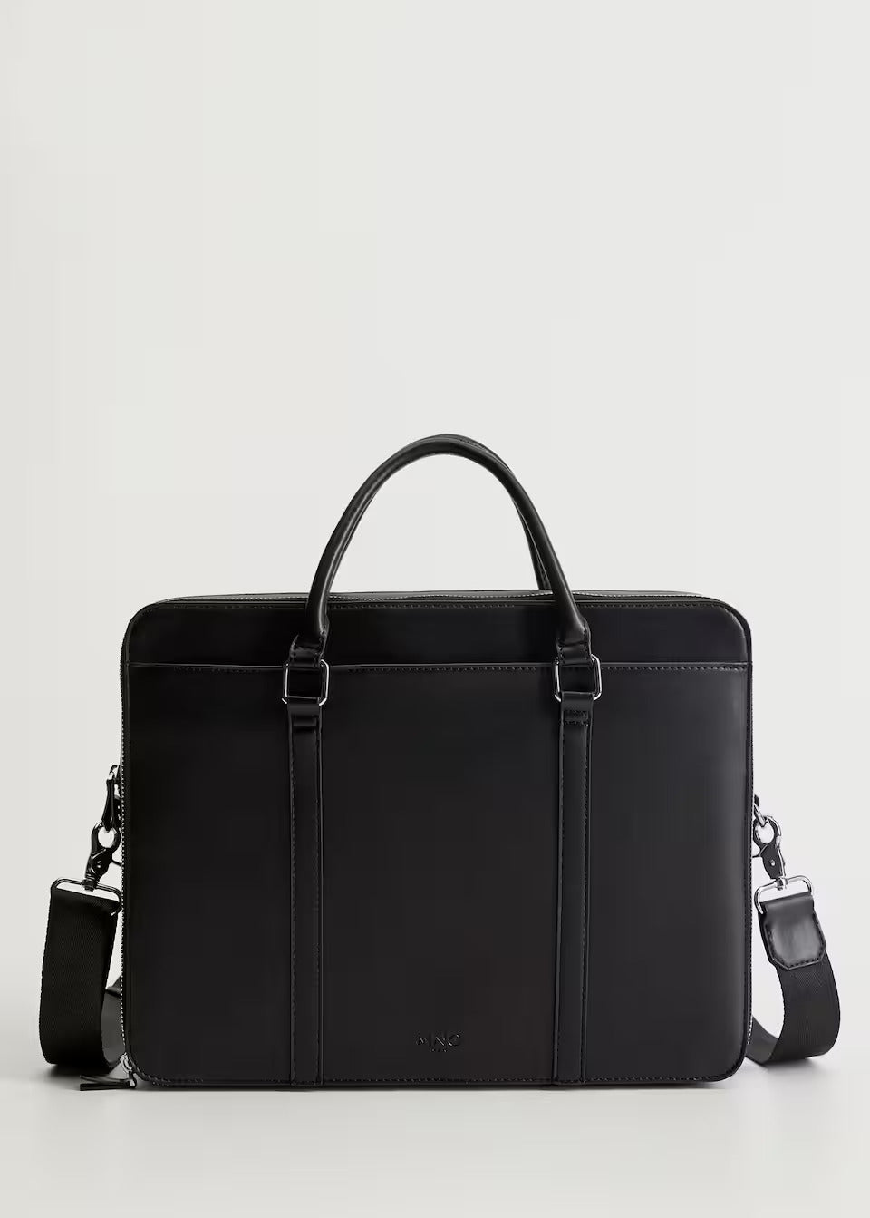 Mango Zip-Pockets Pebbled Black Tote Mens Briefcase