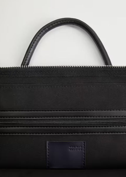 Mango Zip-Pockets Pebbled Black Tote Mens Briefcase