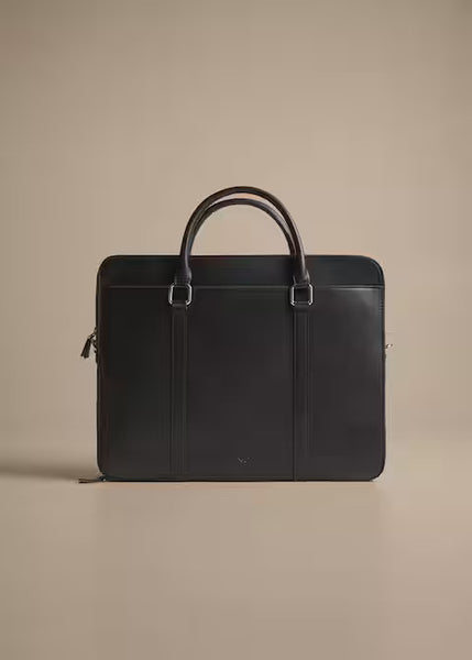 Mango Zip-Pockets Pebbled Black Tote Mens Briefcase