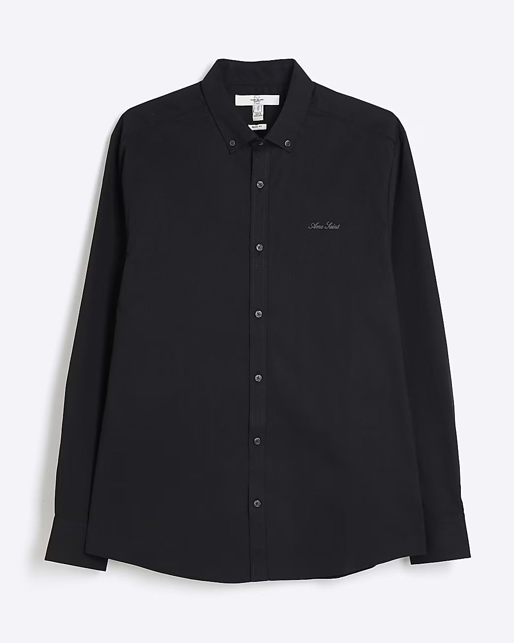 River Island Black Muscle Fit Textured Embroidery Mens Shirt