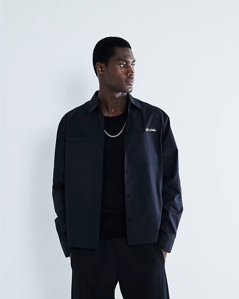 River Island Black Boxy Fit Graphic Poplin Mens Shirt