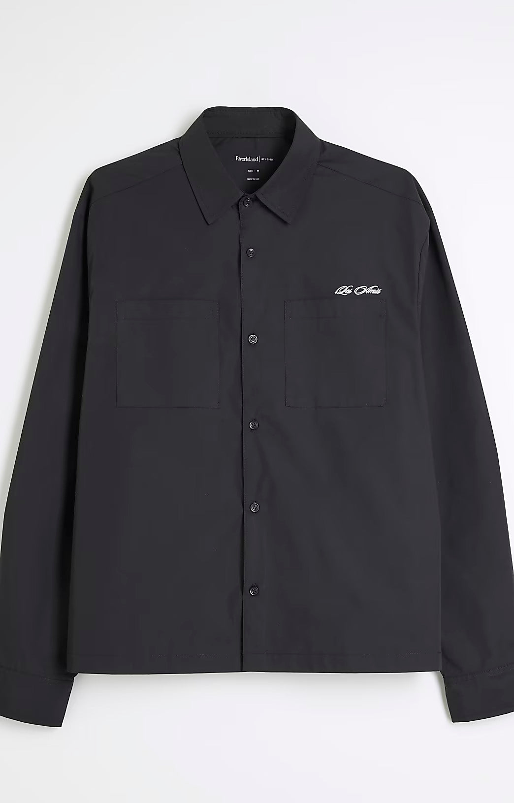 River Island Black Boxy Fit Graphic Poplin Mens Shirt