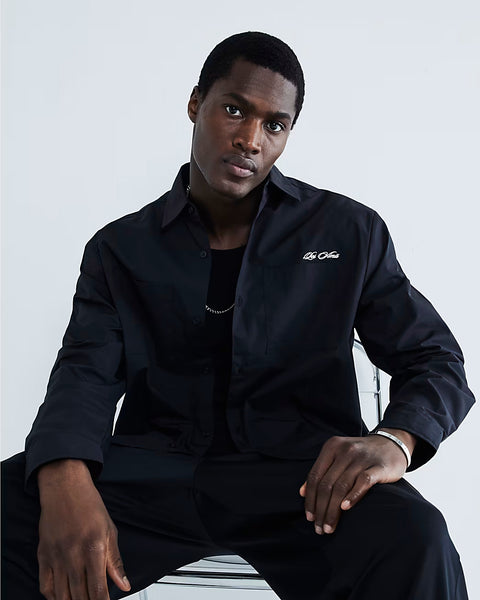 River Island Black Boxy Fit Graphic Poplin Mens Shirt