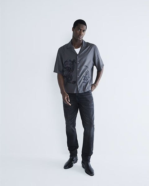 River Island Grey Regular Fit Dragon Embroidery Mens Shirt