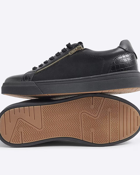 River Island Black Croc Zipped Lace Up Mens Trainers