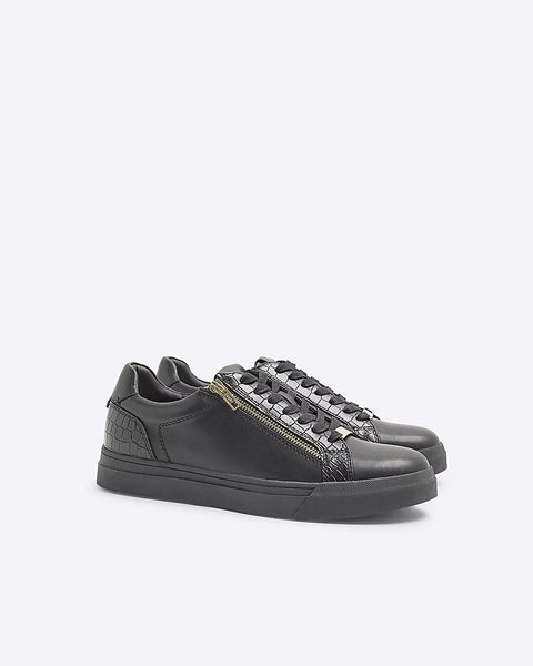 River Island Black Croc Zipped Lace Up Mens Trainers