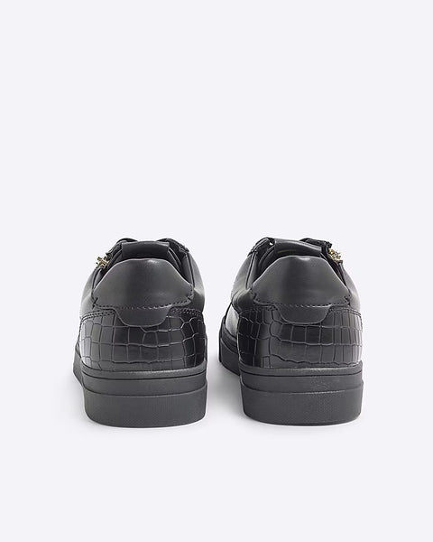 River Island Black Croc Zipped Lace Up Mens Trainers