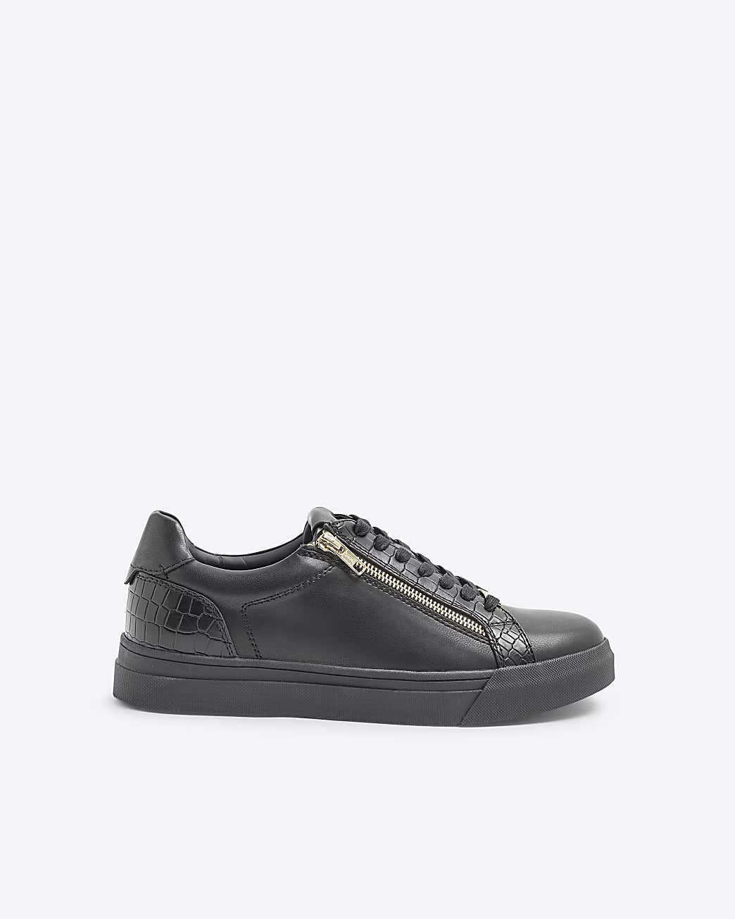 River Island Black Croc Zipped Lace Up Mens Trainers