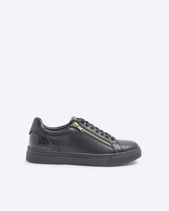 River Island Black Croc Zipped Lace Up Mens Trainers