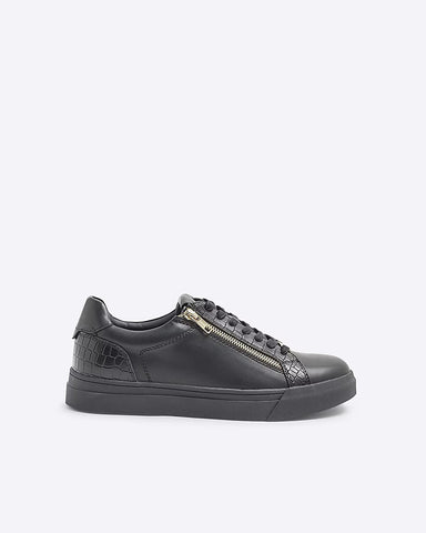 River Island Black Croc Zipped Lace Up Mens Trainers