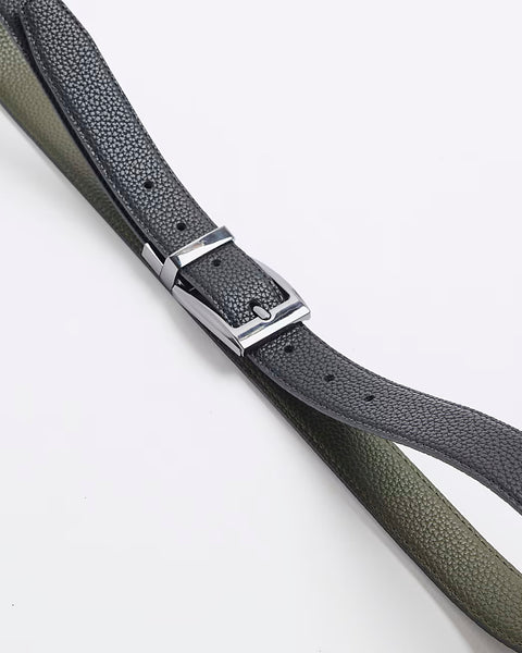River Island  Khaki/Black Leather Reversible Pebble Mens Belt