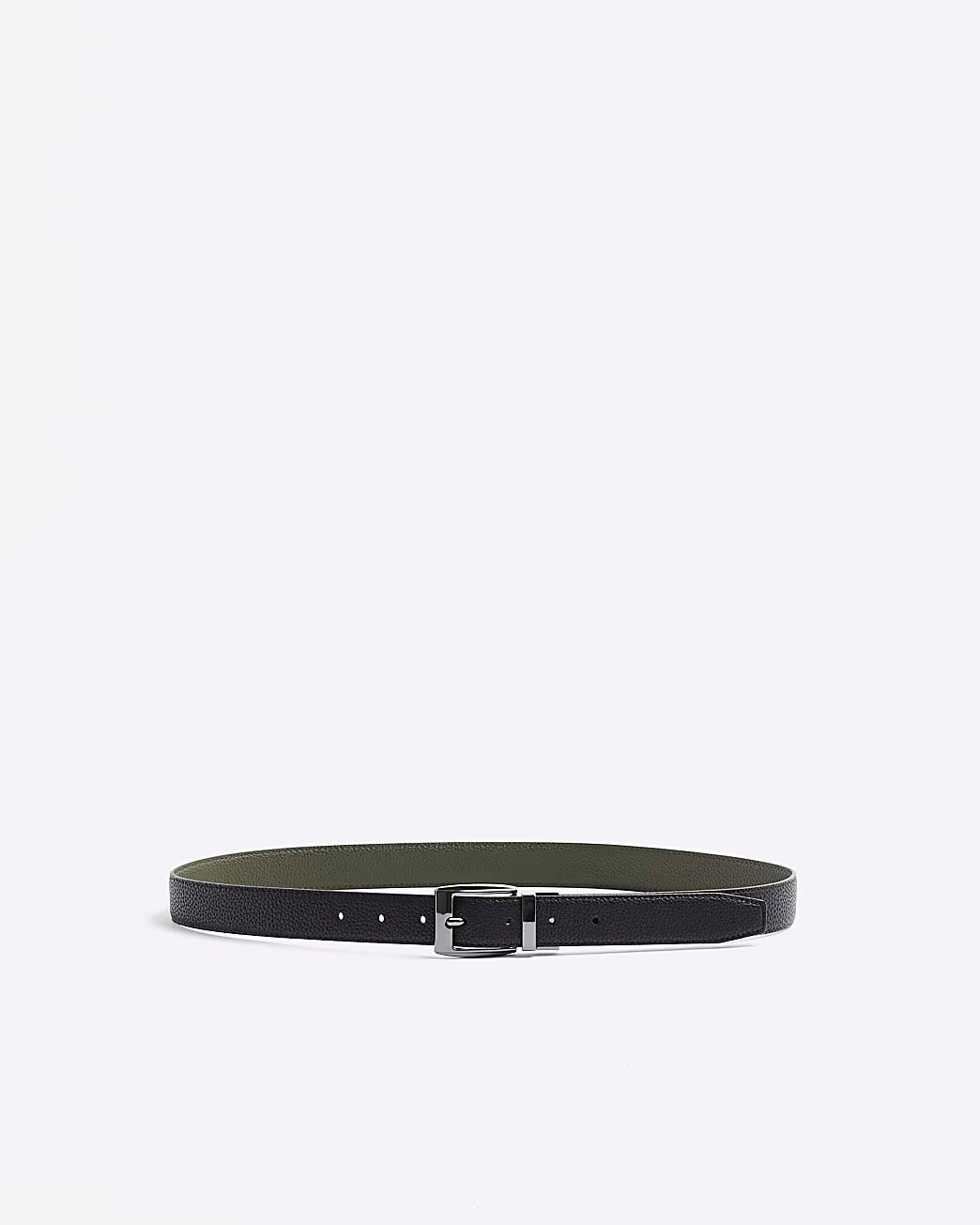 River Island  Khaki/Black Leather Reversible Pebble Mens Belt