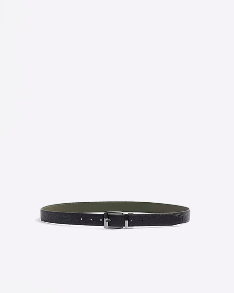 River Island  Khaki/Black Leather Reversible Pebble Mens Belt