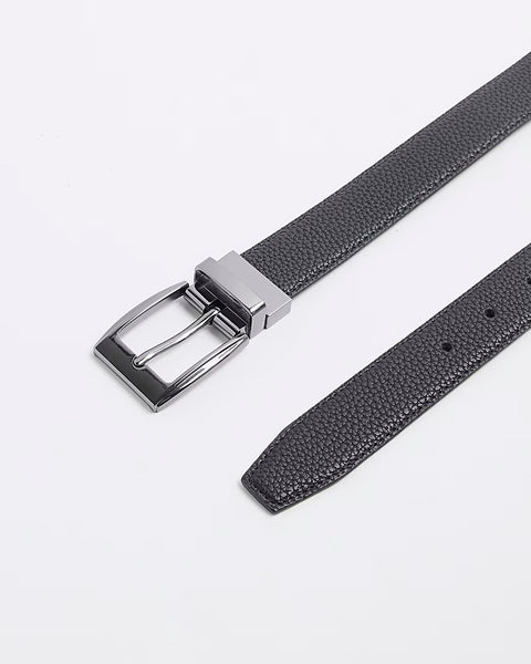 River Island  Khaki/Black Leather Reversible Pebble Mens Belt