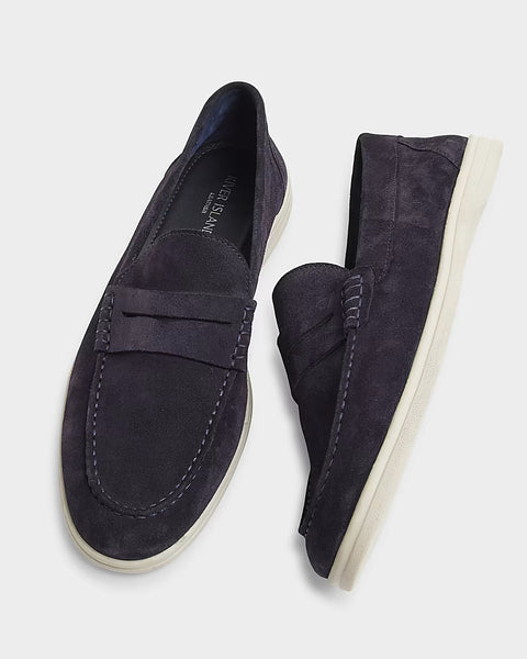 River Island Navy Suede Mens Loafers