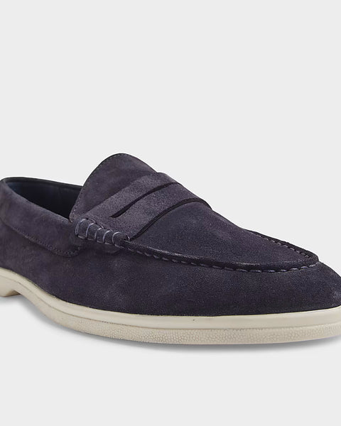 River Island Navy Suede Mens Loafers