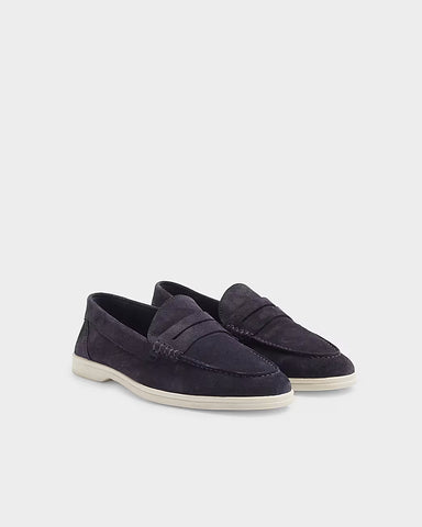 River Island Navy Suede Mens Loafers