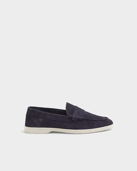 River Island Navy Suede Mens Loafers