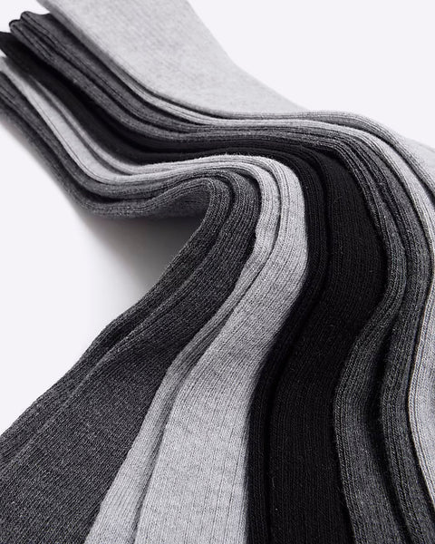 River Island Grey 5 Pack Ribbed Ankle Mens Socks