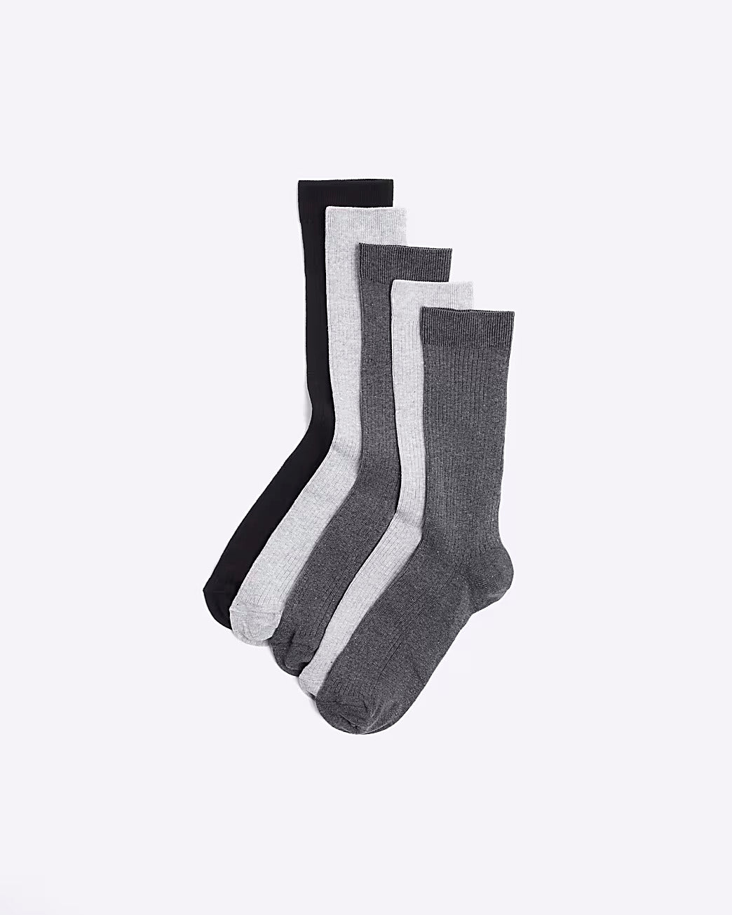River Island Grey 5 Pack Ribbed Ankle Mens Socks
